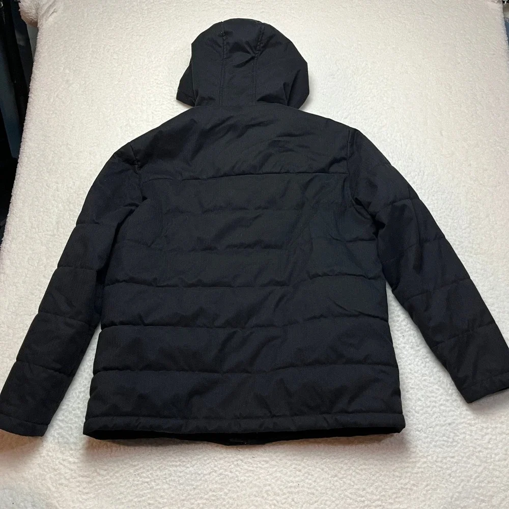 Banana‎ Republic Puffer Jacket Mens Large Black Heather Colorblock Puffer Hooded